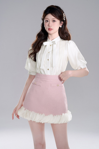 Apricot Half Sleeve Lace Crop Set