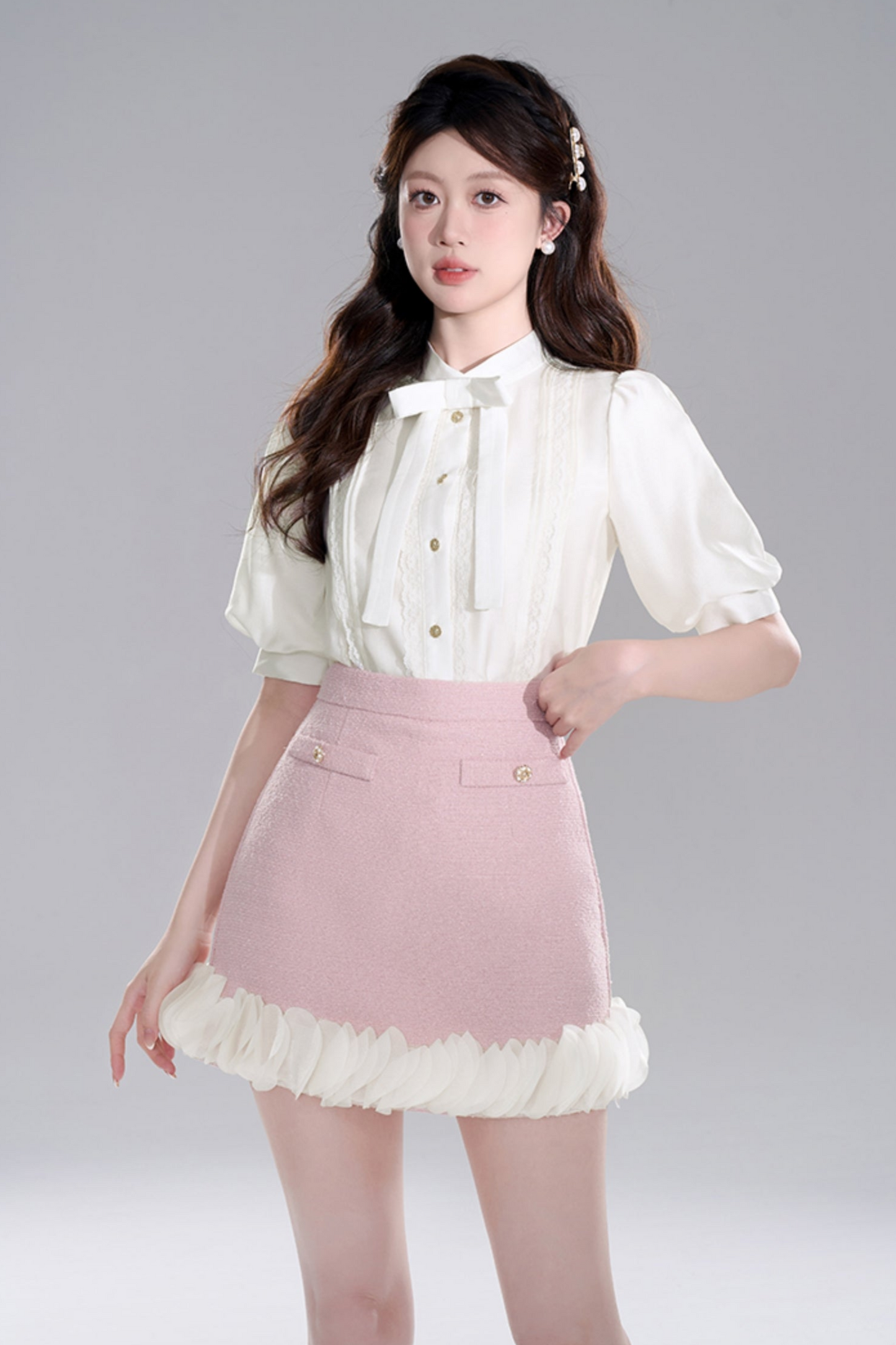 Apricot Half Sleeve Lace Crop Set