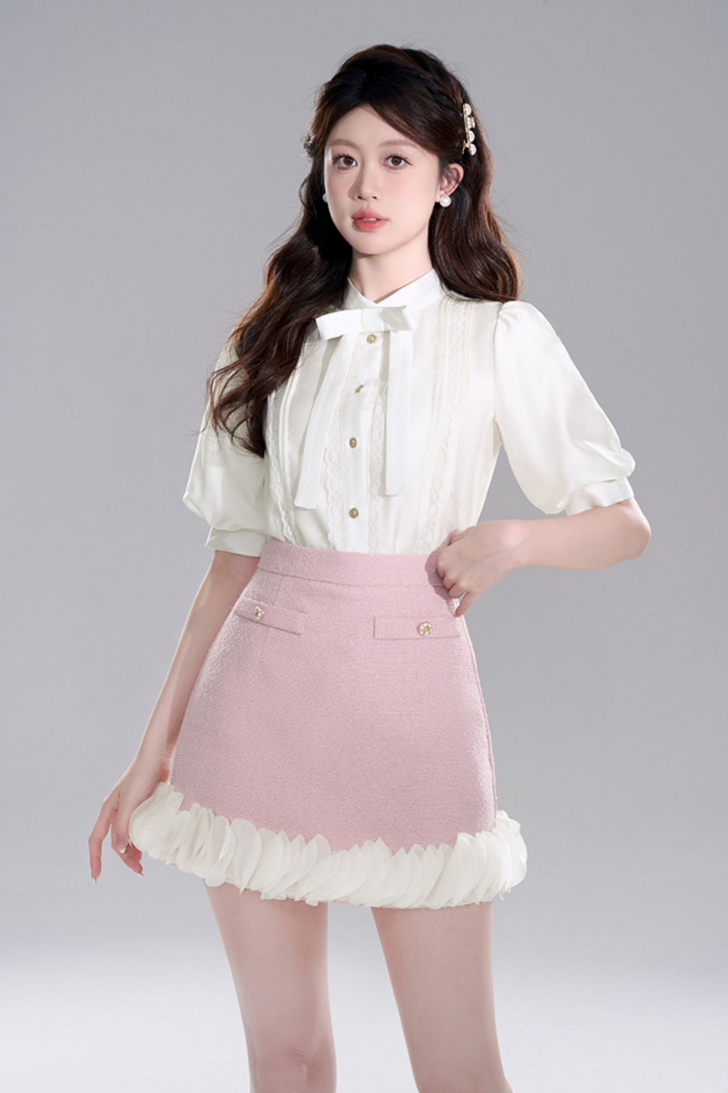 Apricot Half Sleeve Lace Crop Set