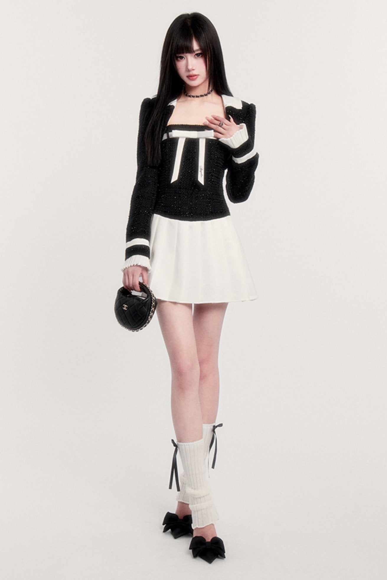 Bow Contrast Two-piece Short Set