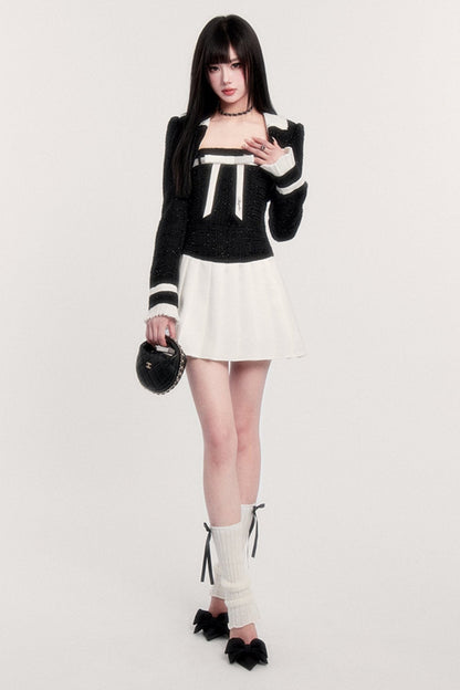 Bow Contrast Two-piece Short Set