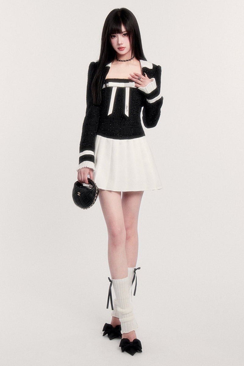 Bow Contrast Two-piece Short Set