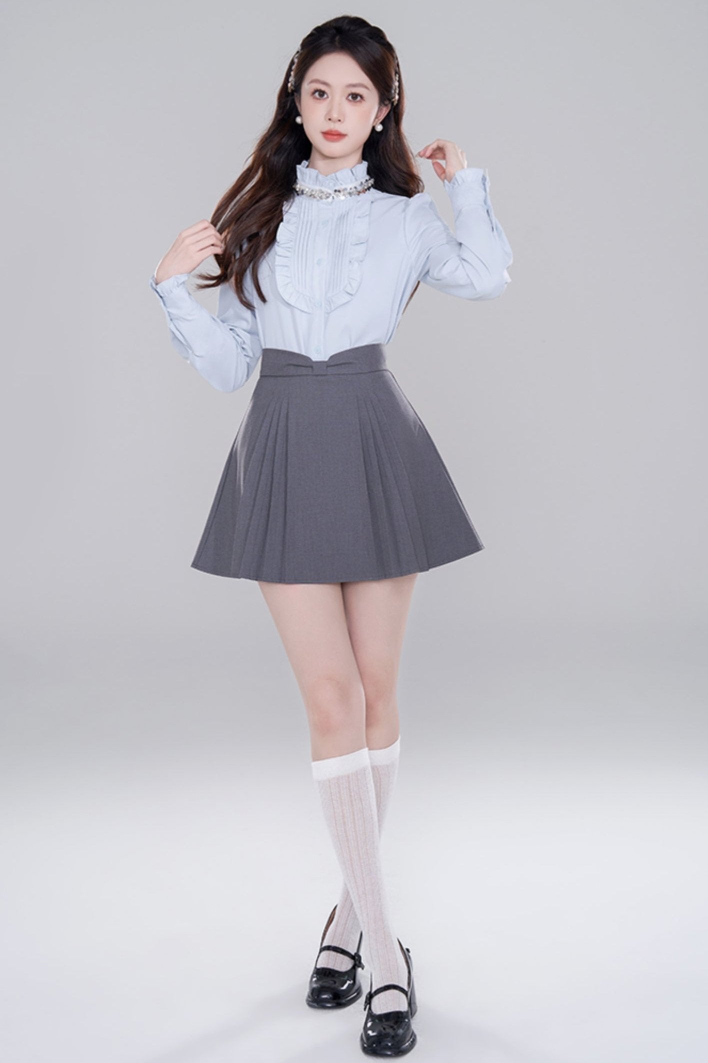 Blue Stand Collar French Top Set