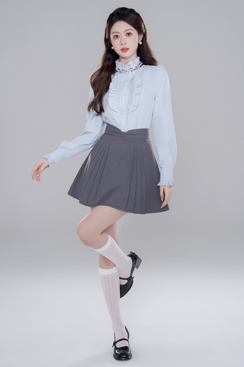 Blue Stand Collar French Top Set