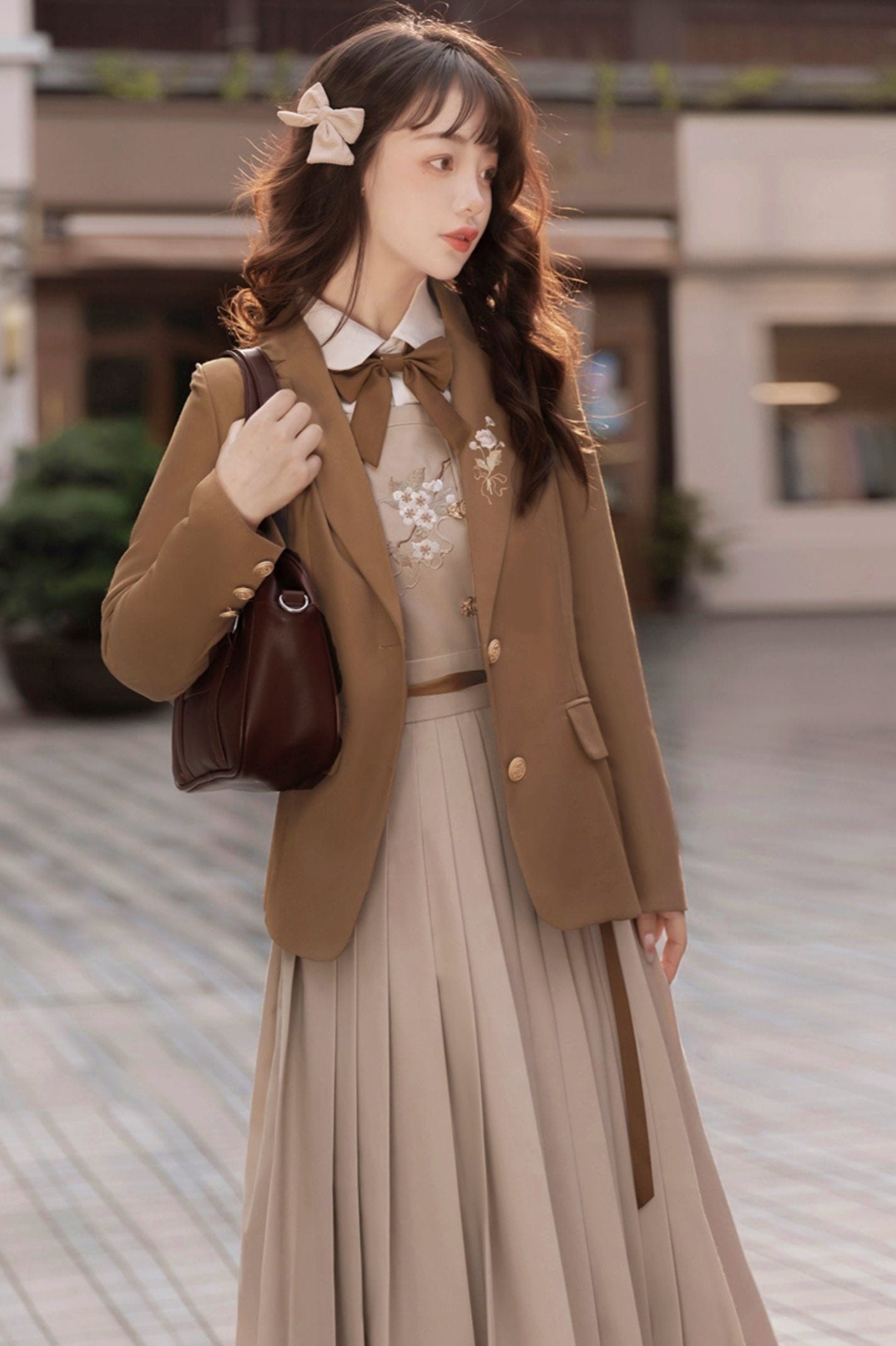 Modified Hanfu College Blazer + Shirt + Suspender Dress
