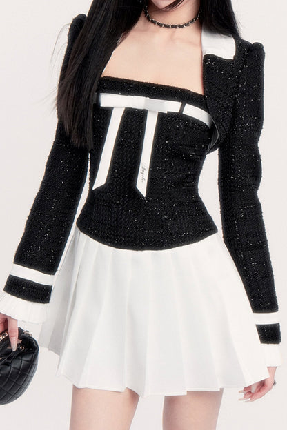 Bow Contrast Two-piece Short Set