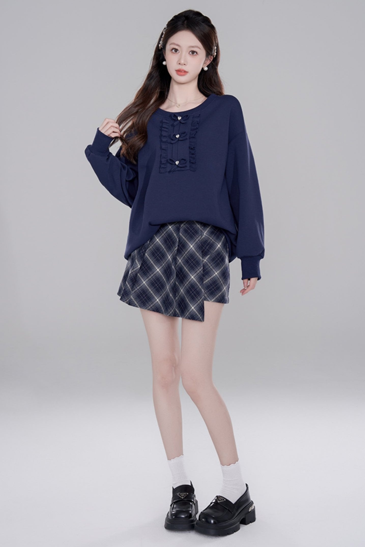 Navy Blue Loose Pullover Set