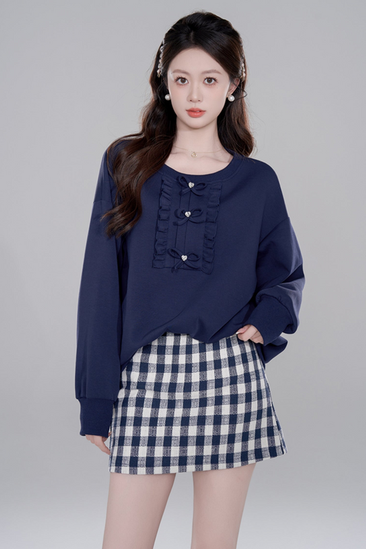 Navy Blue Loose Pullover Set