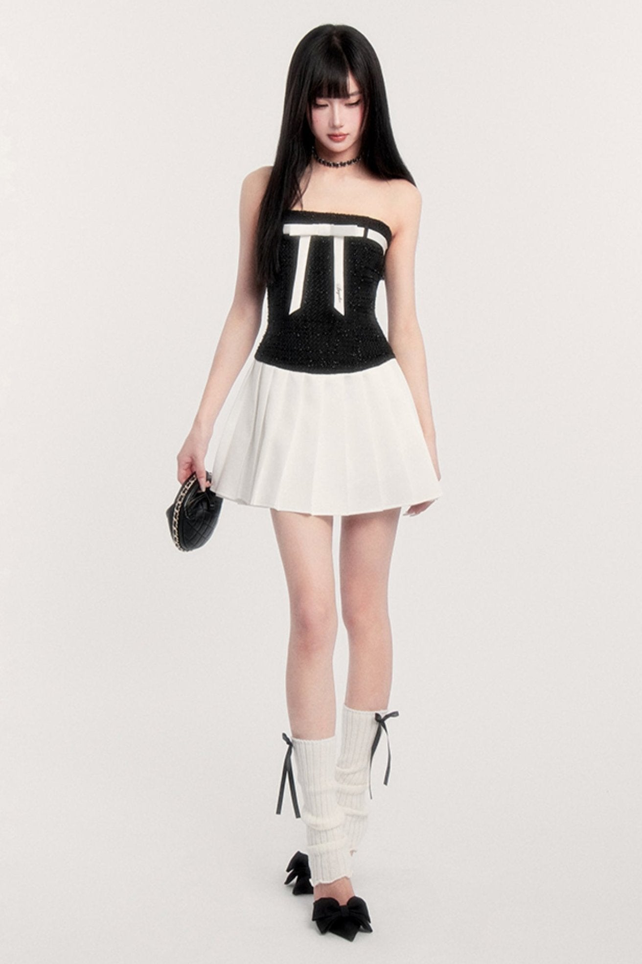 Bow Contrast Two-piece Short Set