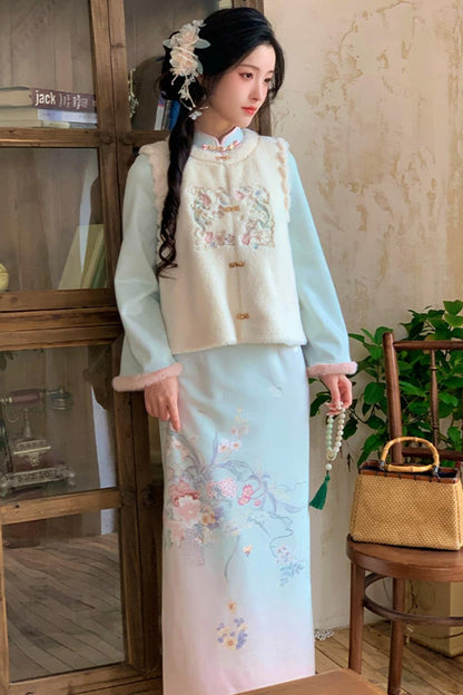 Plush Round Neck Chinese-style Set