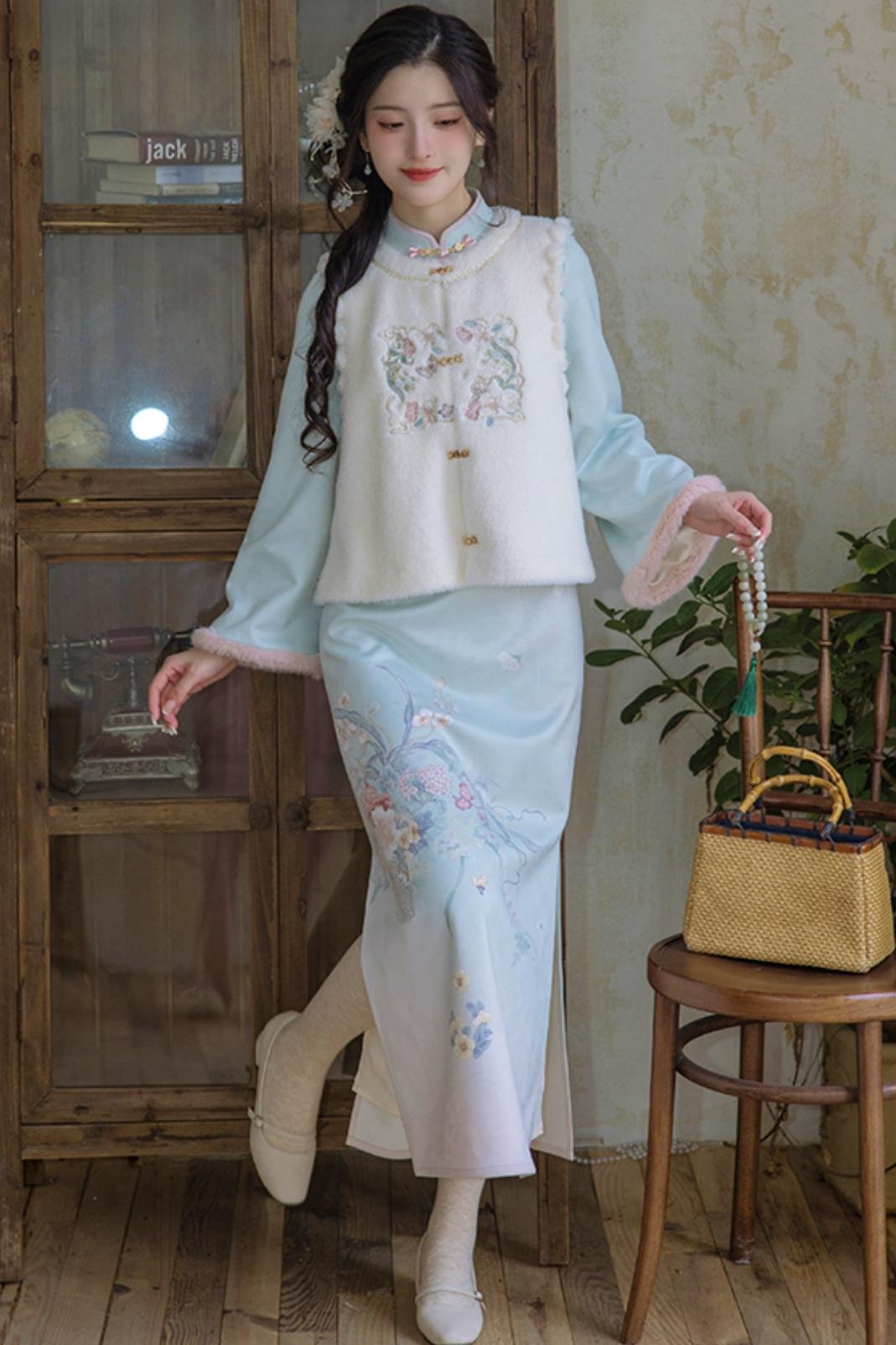 Plush Round Neck Chinese-style Set