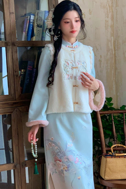 Plush Round Neck Chinese-style Set