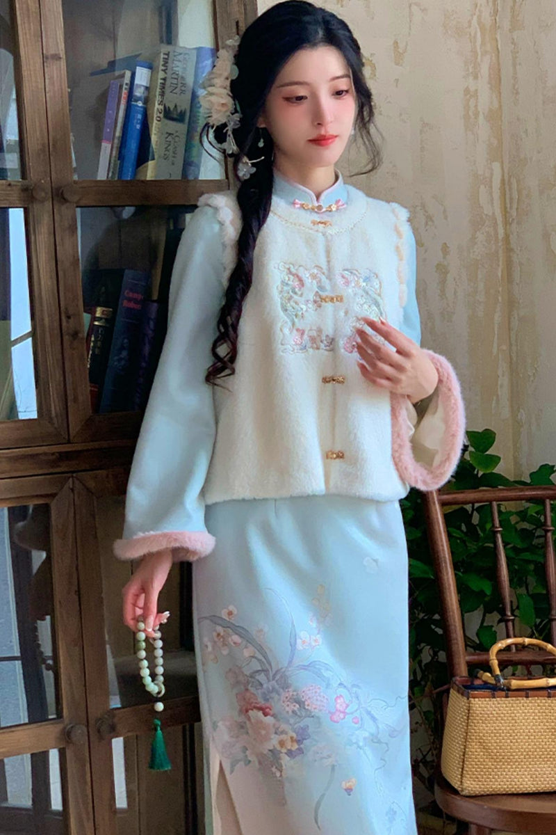 Plush Round Neck Chinese-style Set