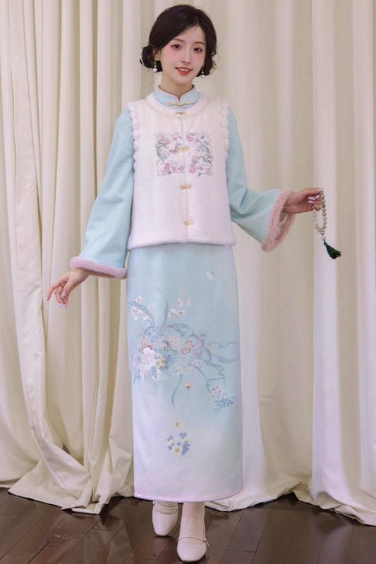 Plush Round Neck Chinese-style Set