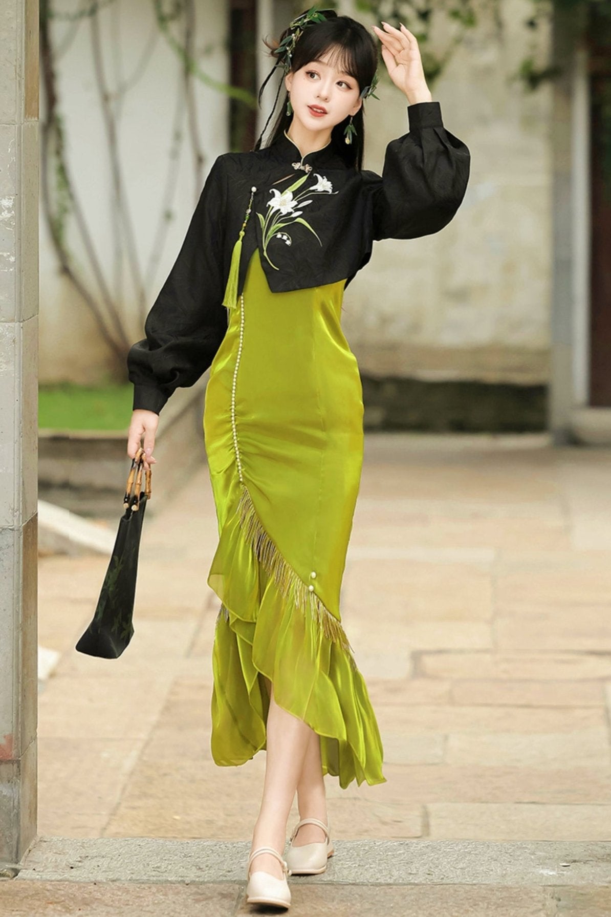 Chinese-style Fishtail Skirt + Short Top