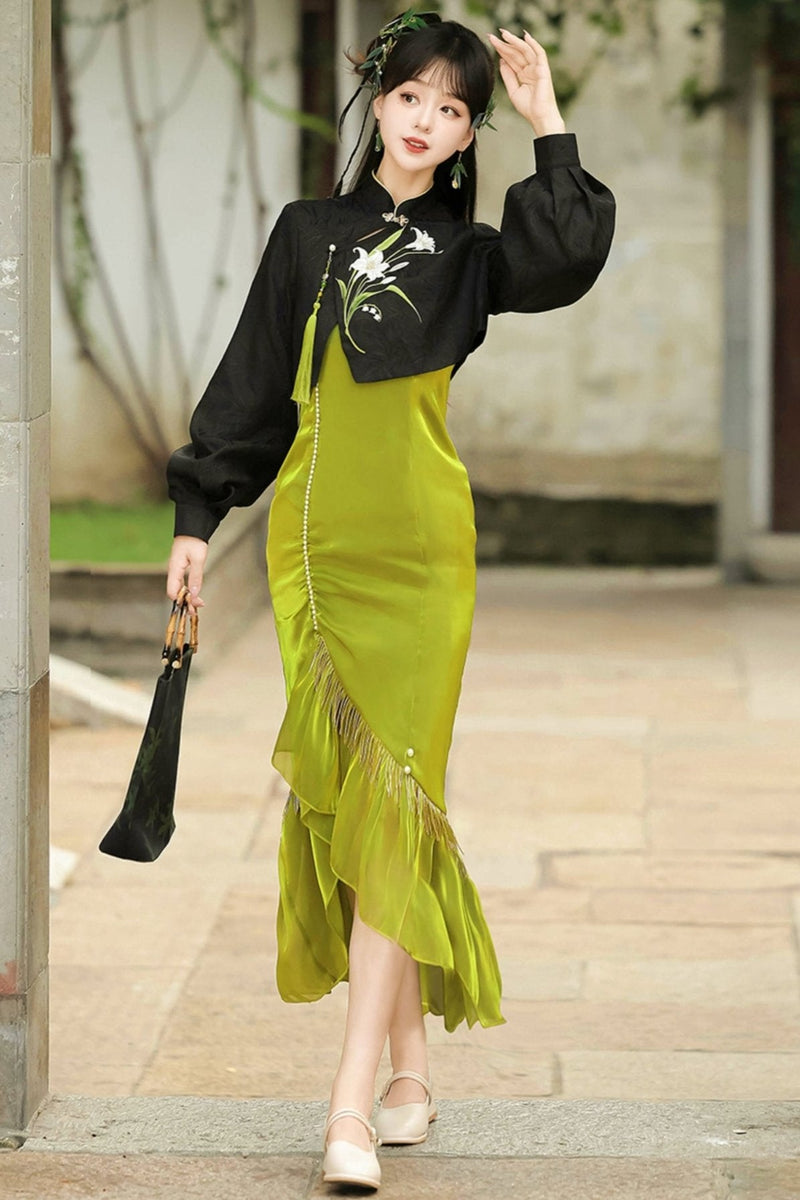 Chinese-style Fishtail Skirt + Short Top