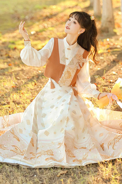 Goldfish Retro Chinese-style Girly Vest + Top + Skirt