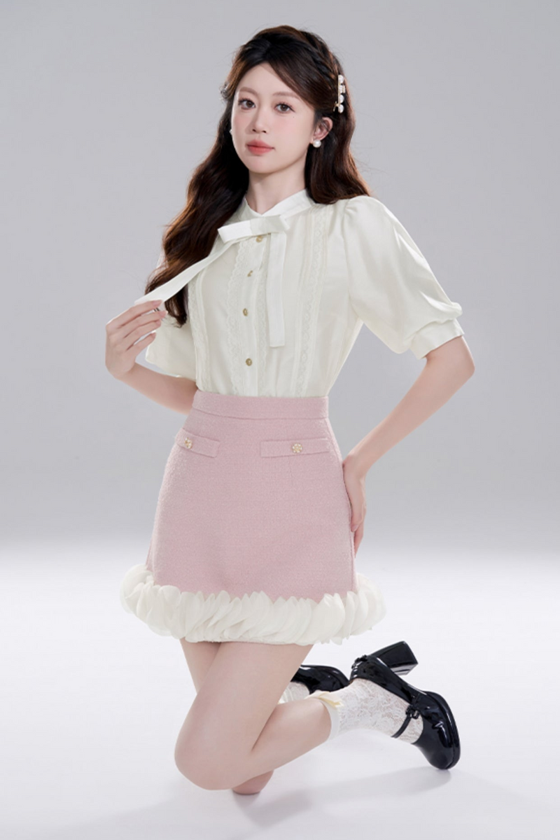 Apricot Half Sleeve Lace Crop Set