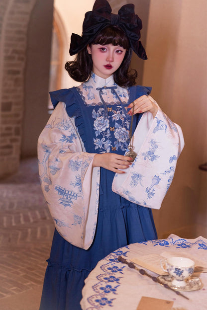 [pre-order] Blue and White Stand Up Collar Chinese-style Set