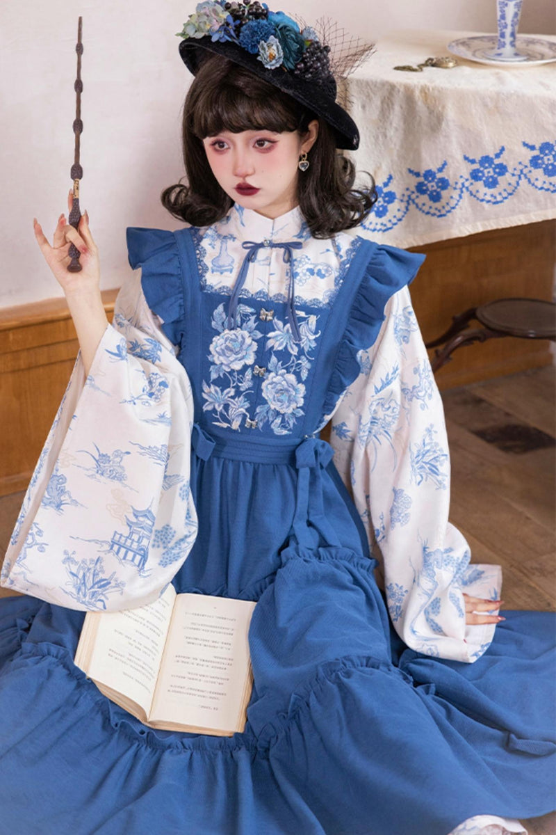 [pre-order] Blue and White Stand Up Collar Chinese-style Set