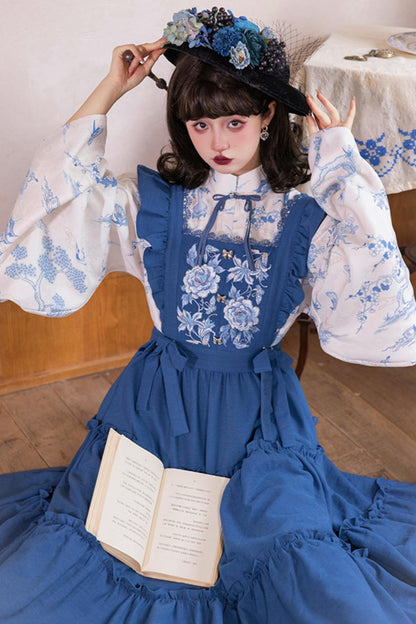 [pre-order] Blue and White Stand Up Collar Chinese-style Set