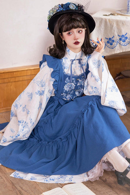 [pre-order] Blue and White Stand Up Collar Chinese-style Set