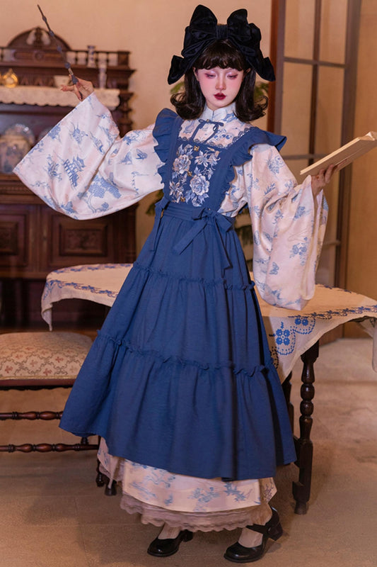 [pre-order] Blue and White Stand Up Collar Chinese-style Set