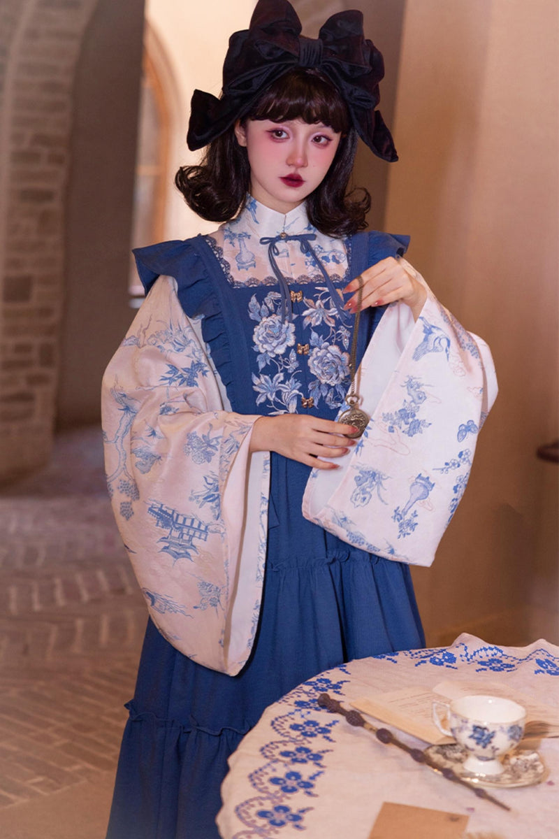 [pre-order] Blue and White Stand Up Collar Chinese-style Set