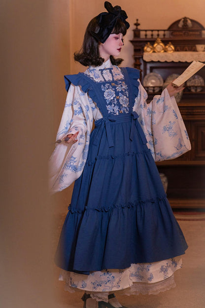 [pre-order] Blue and White Stand Up Collar Chinese-style Set