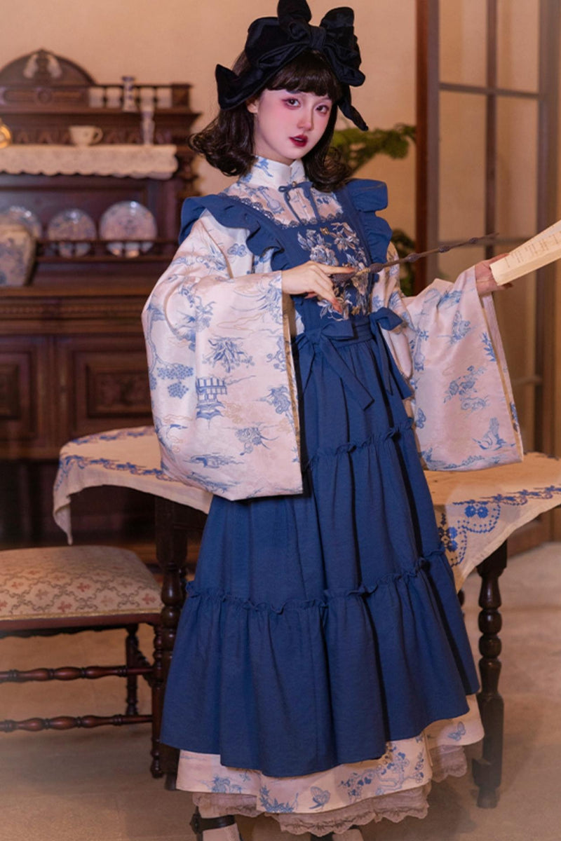 [pre-order] Blue and White Stand Up Collar Chinese-style Set