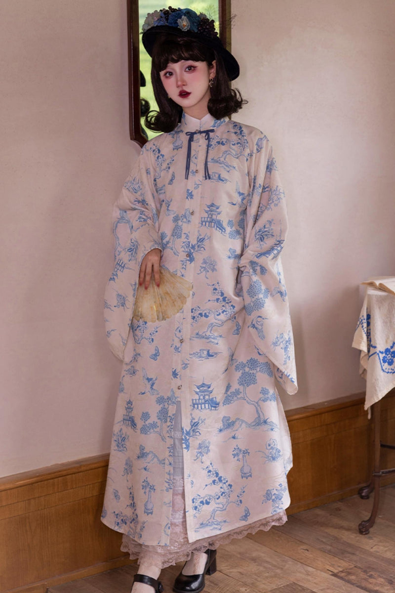 [pre-order] Blue and White Stand Up Collar Chinese-style Set