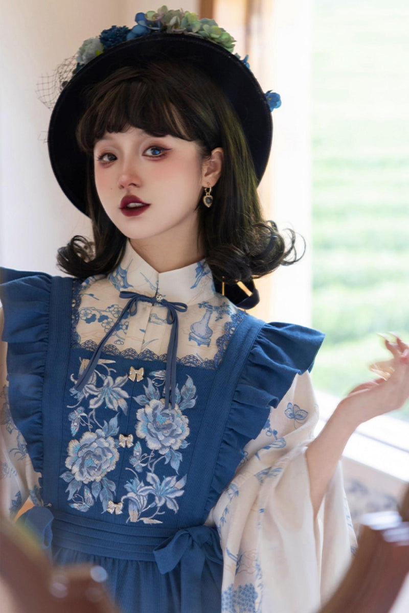 [pre-order] Blue and White Stand Up Collar Chinese-style Set