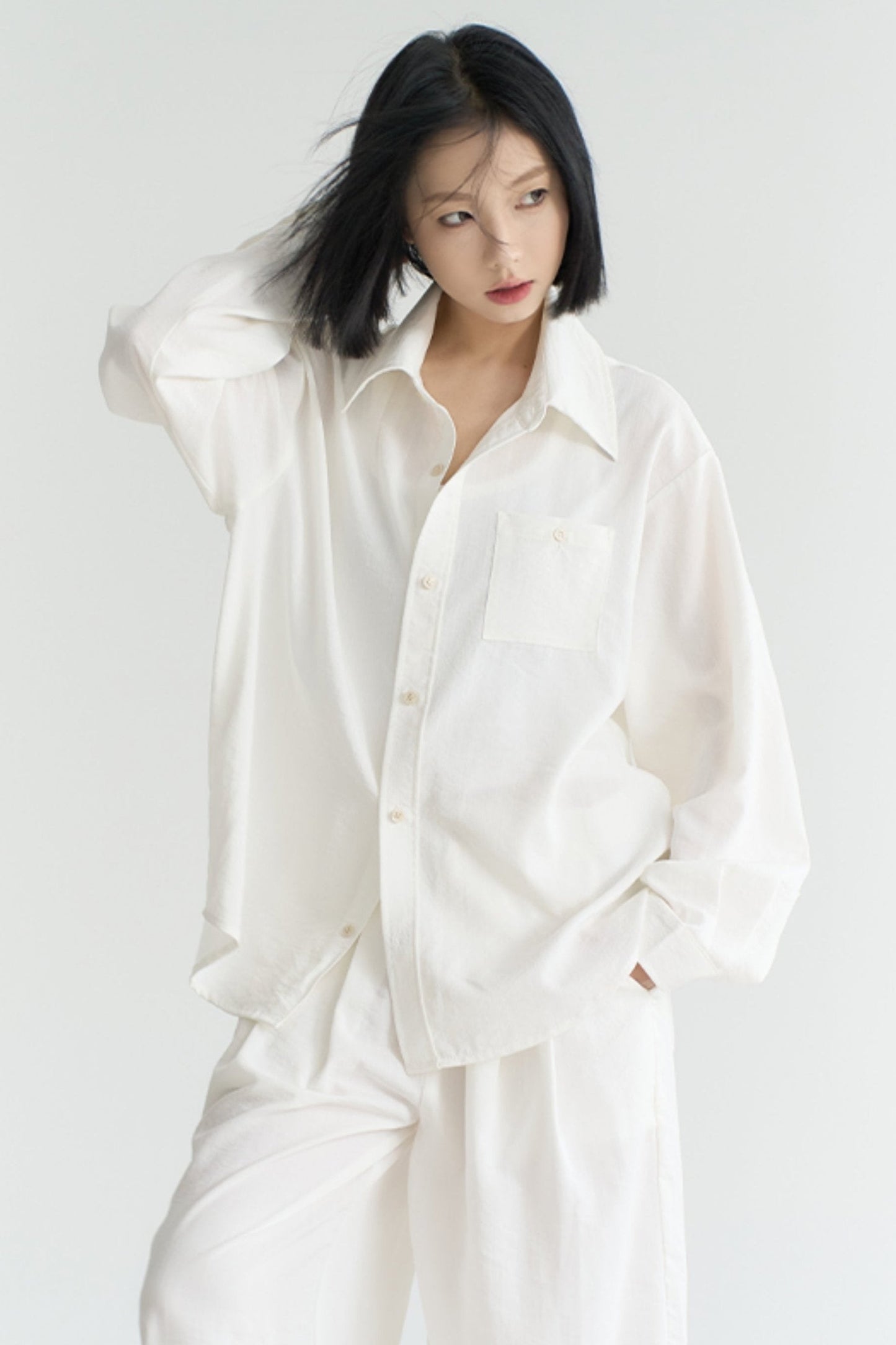 Cotton Linen Long Sleeve Shirt Trousers Set