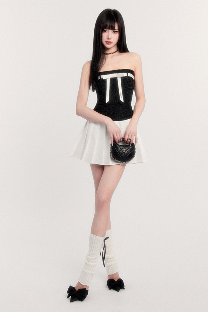 Bow Contrast Two-piece Short Set