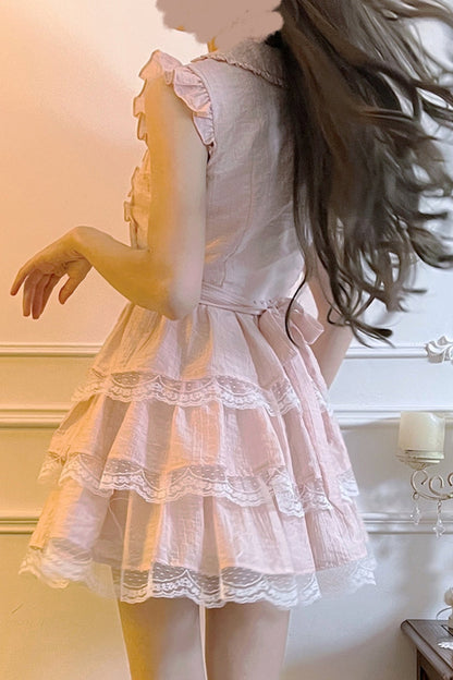 Flutter Sleeve Pink Lace Princess Dress