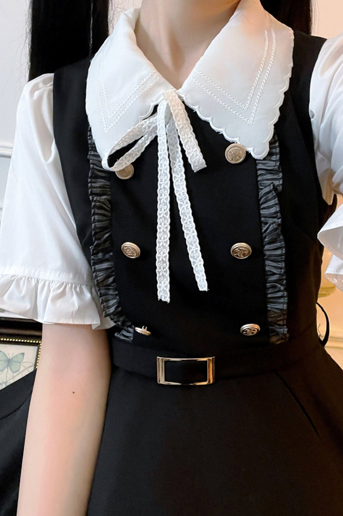 White Top Black Strap Dress Set