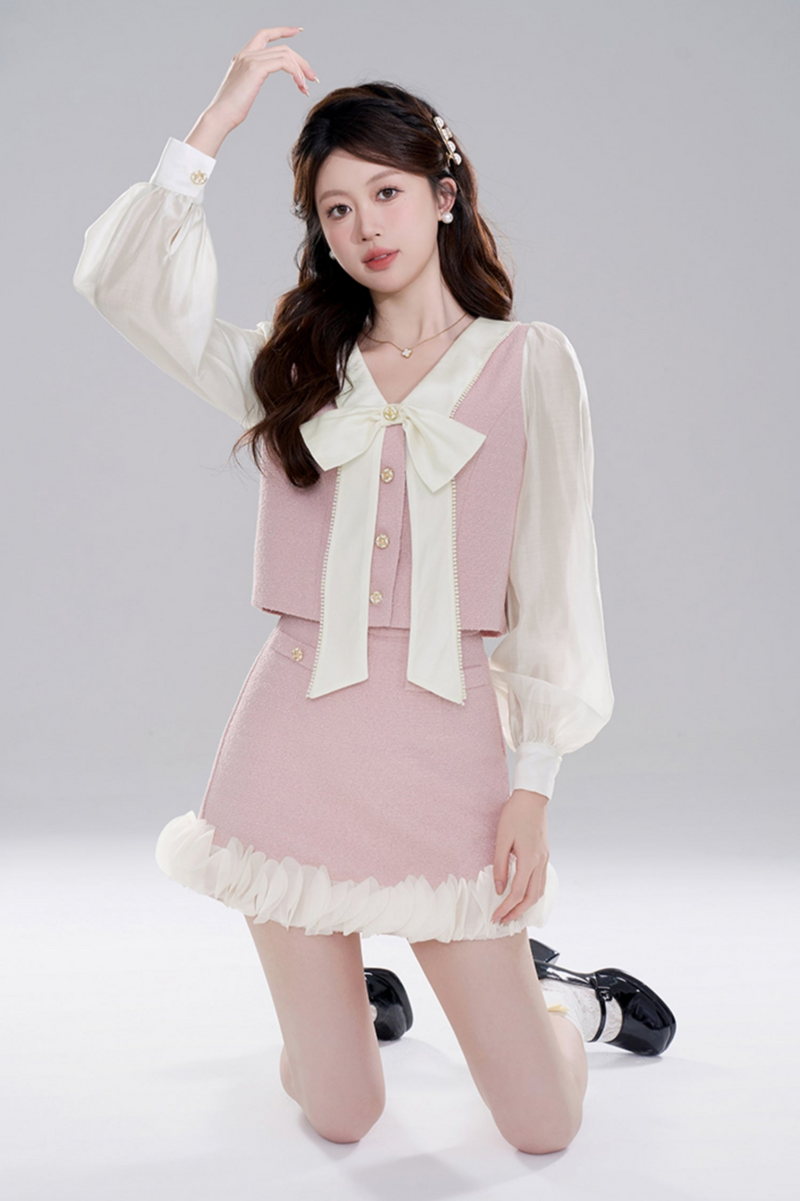 Pink Two-piece Jacket Skirt Set