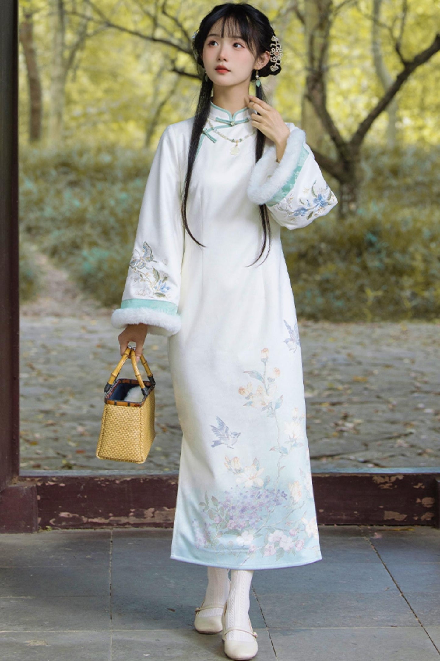 Orchid Butterfly Jacquard Chinese-style Dress Set