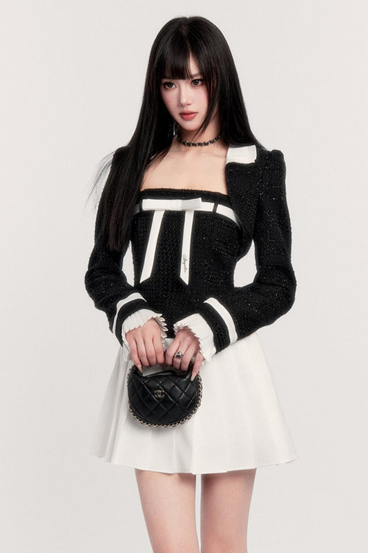 Bow Contrast Two-piece Short Set