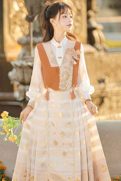 Goldfish Retro Chinese-style Girly Vest + Top + Skirt
