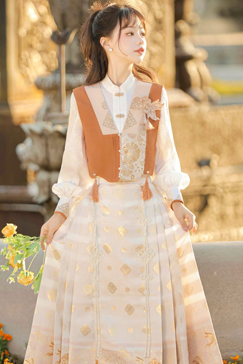 Goldfish Retro Chinese-style Girly Vest + Top + Skirt