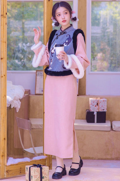 Two Tone Wide Sleeve Chinese-style Dress