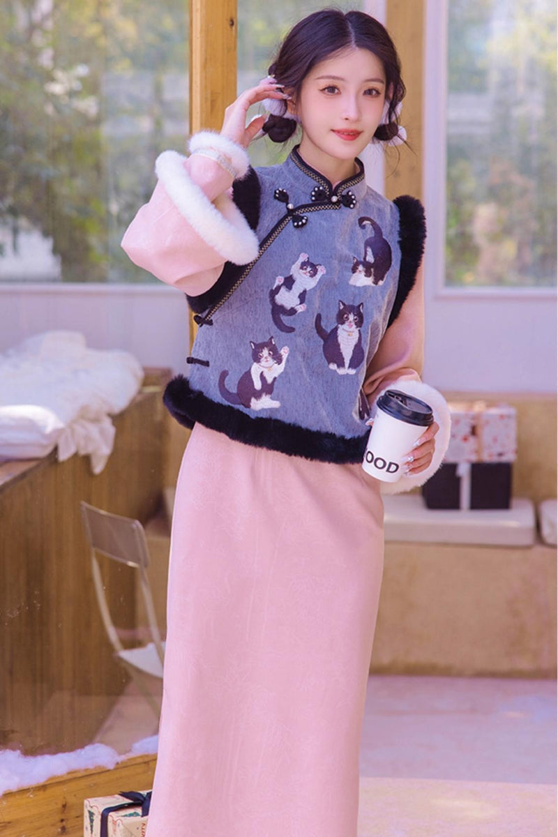 Two Tone Wide Sleeve Chinese-style Dress