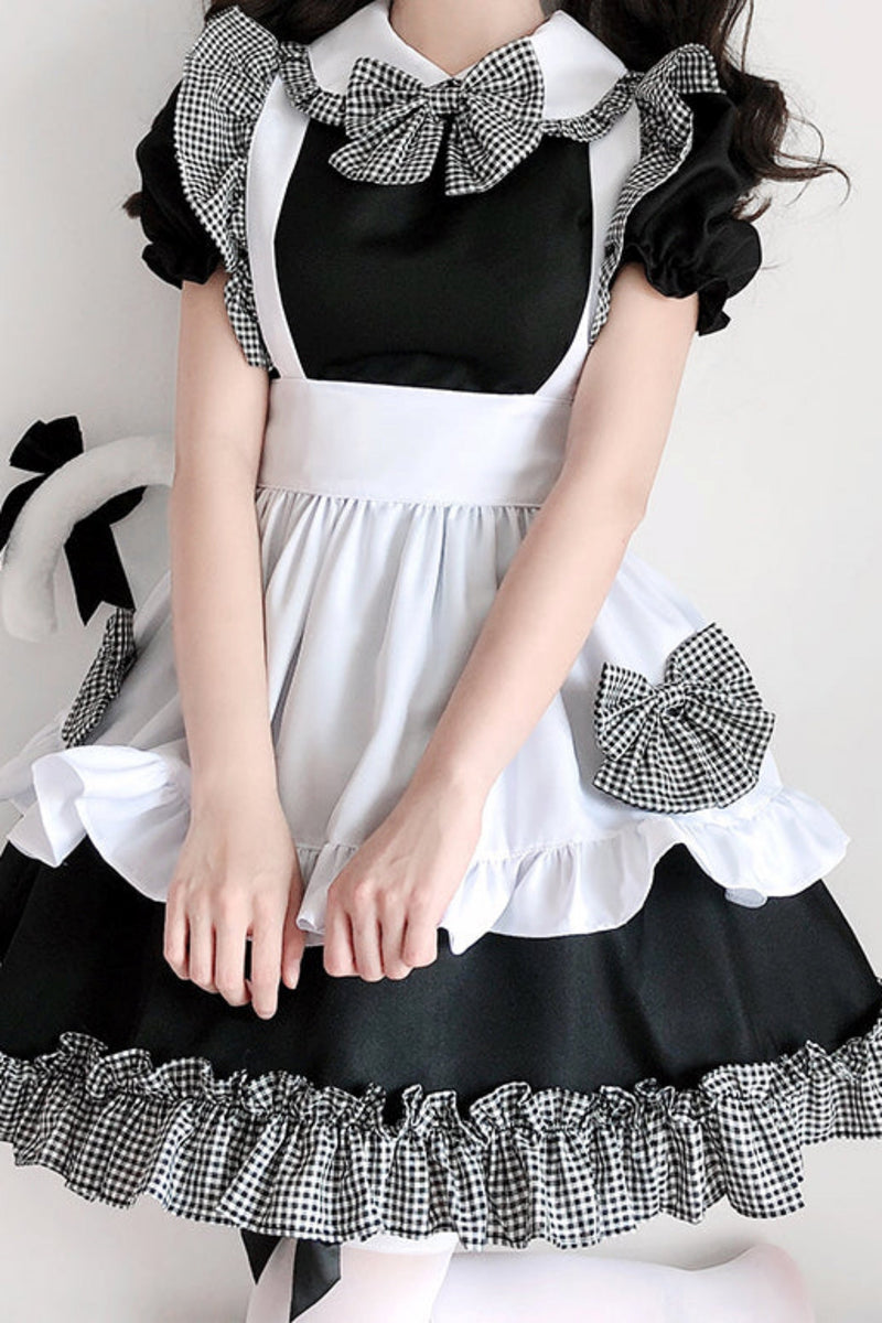 Dress With Apron and Tiara Bow Set