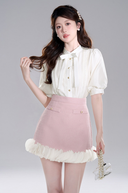 Apricot Half Sleeve Lace Crop Set