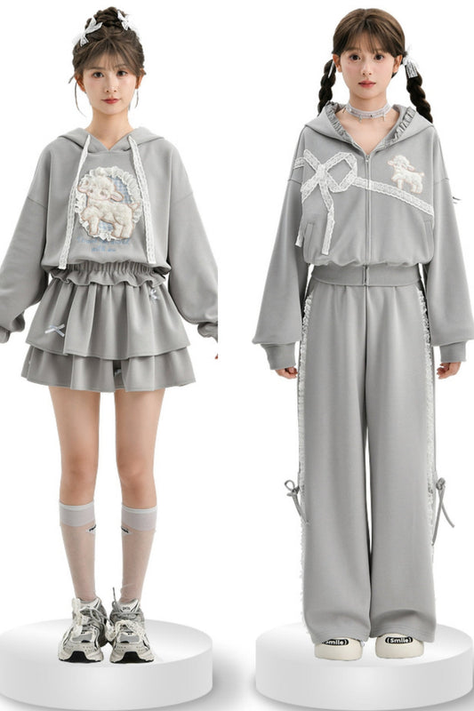 Grey Ballet Sport Hooded Jacket Set