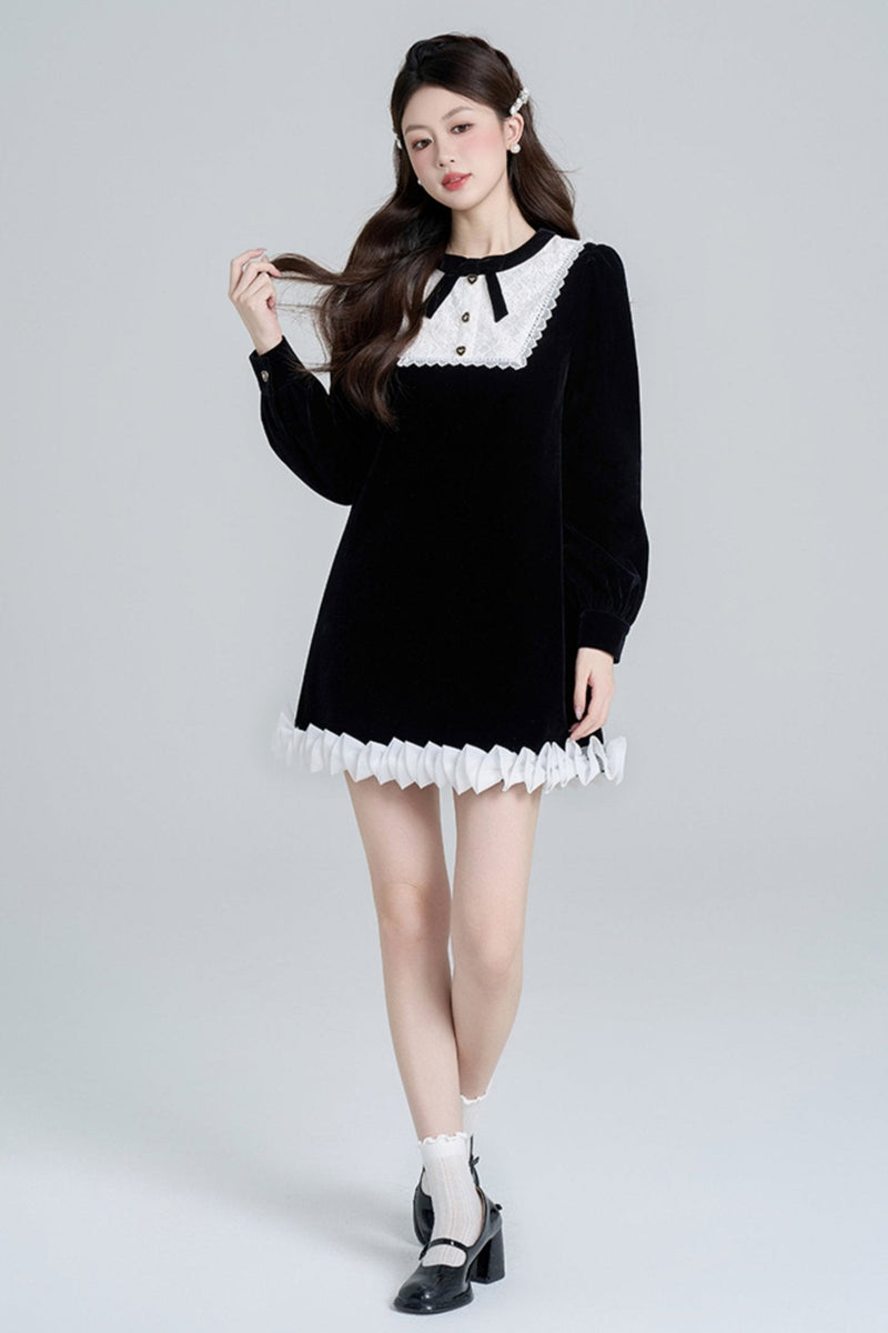 Black Velvet French Retro Dress