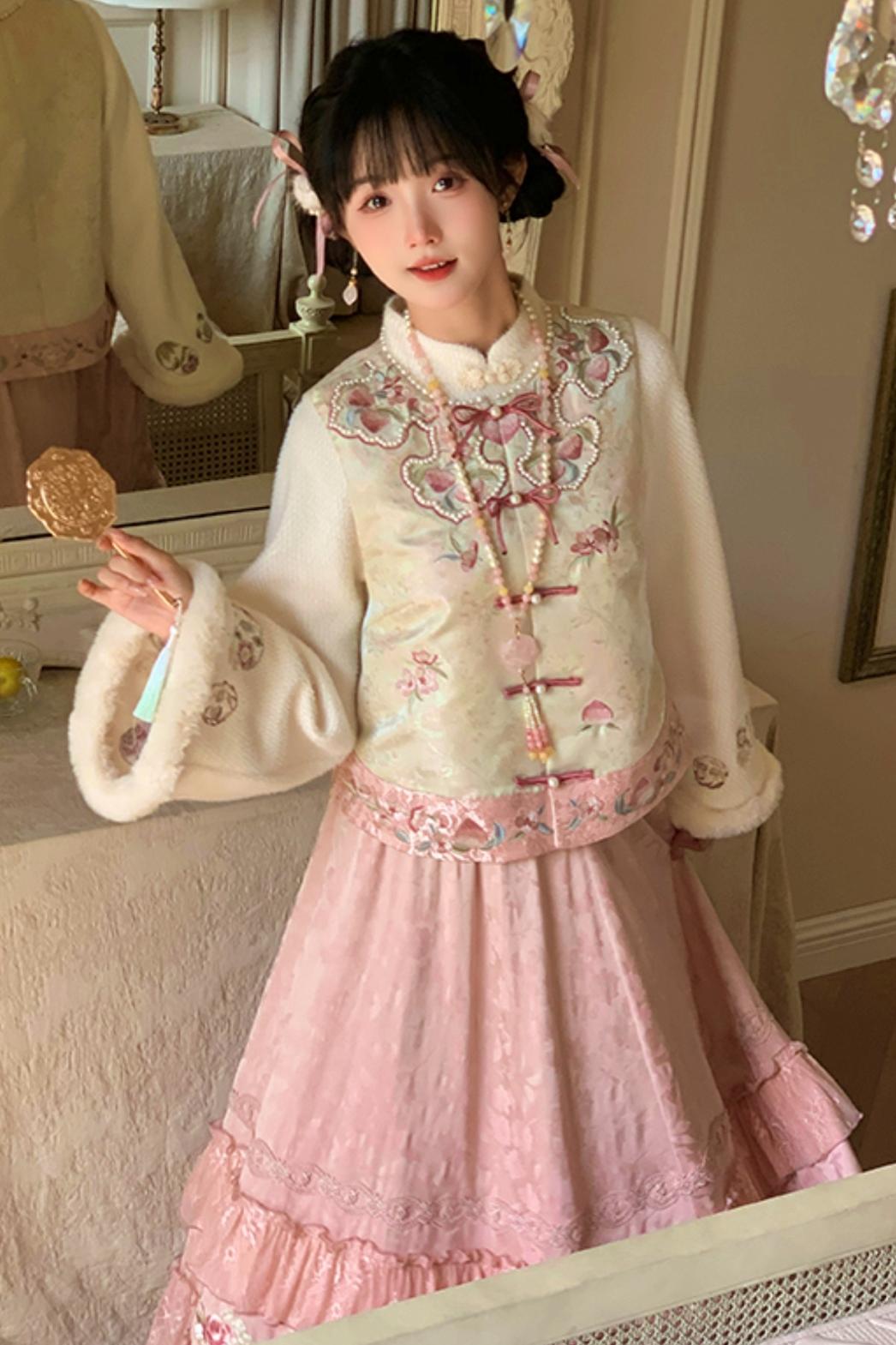 [pre-order] Stand Collar Vest and Lace Skirt Set