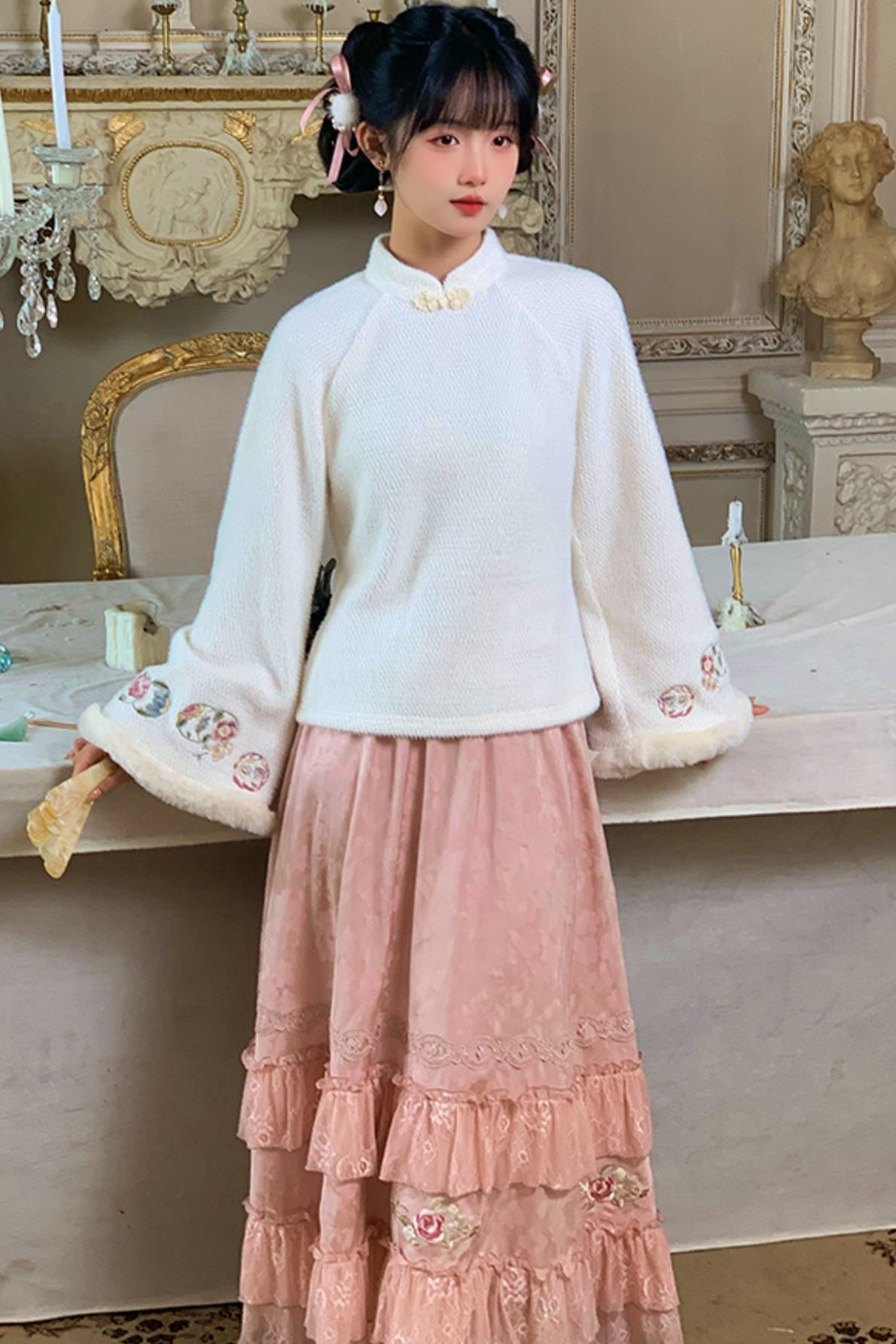 [pre-order] Stand Collar Vest and Lace Skirt Set