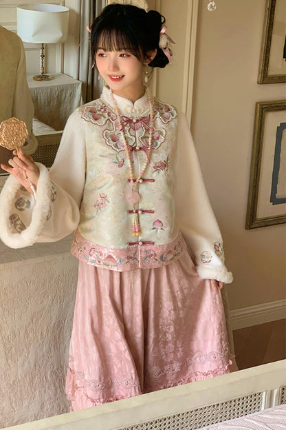 [pre-order] Stand Collar Vest and Lace Skirt Set